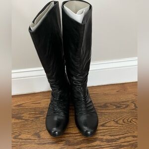 Aldo Black Leather Knee-High Wedges